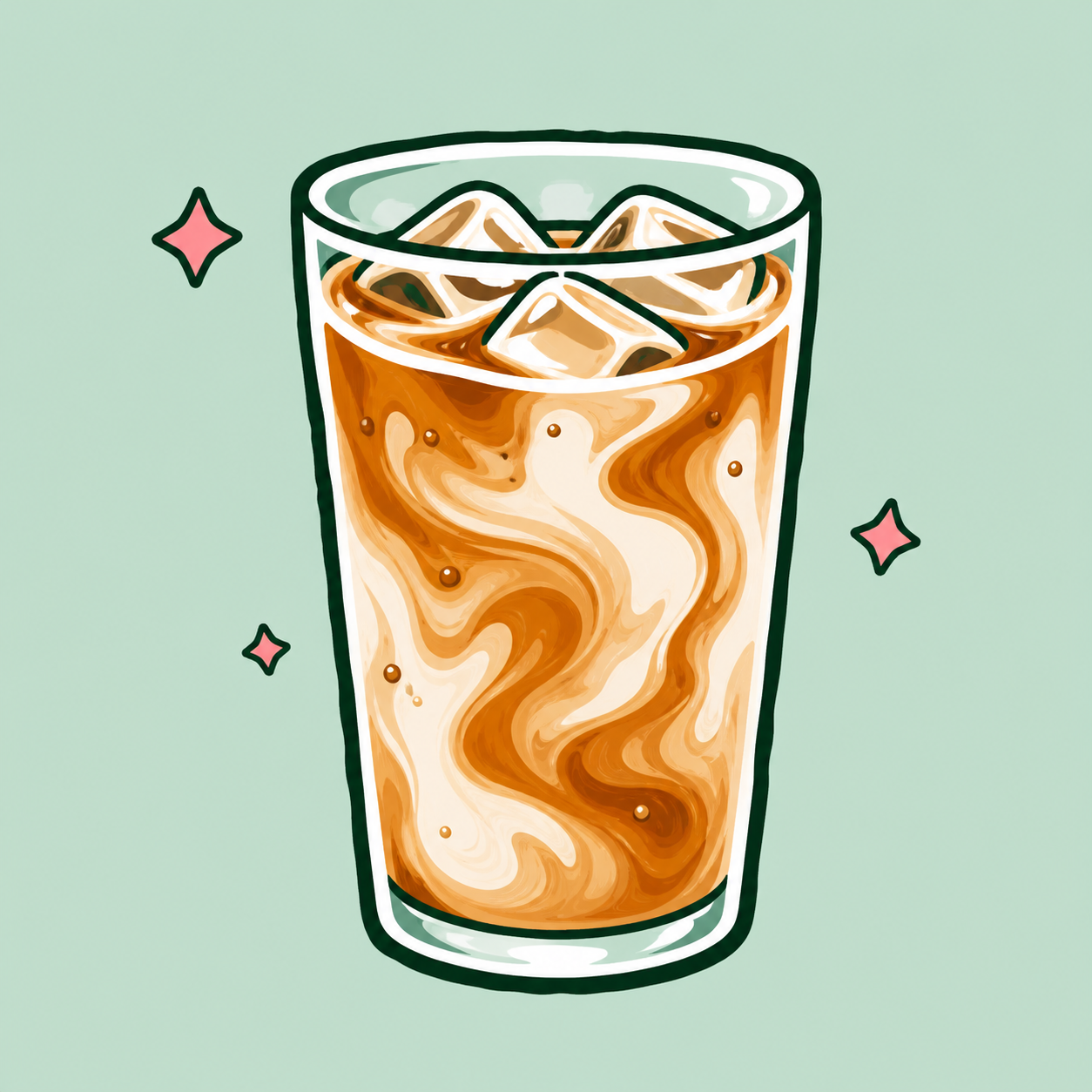 A finished glass of iced coffee with milk